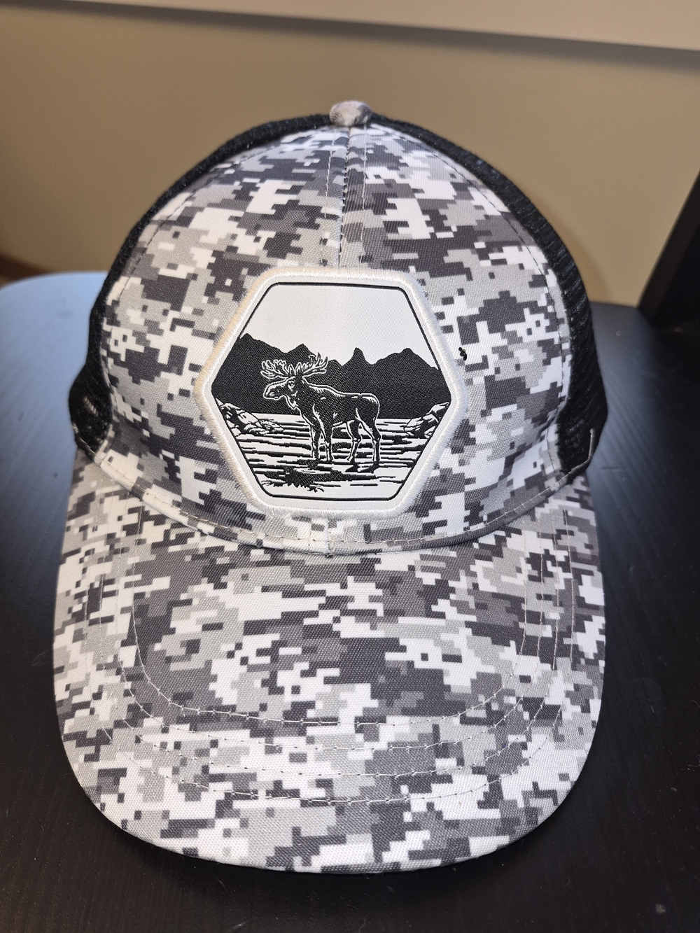 Grey Digital Camo Trucker Hat Moose Patch Snapback Mesh Cap